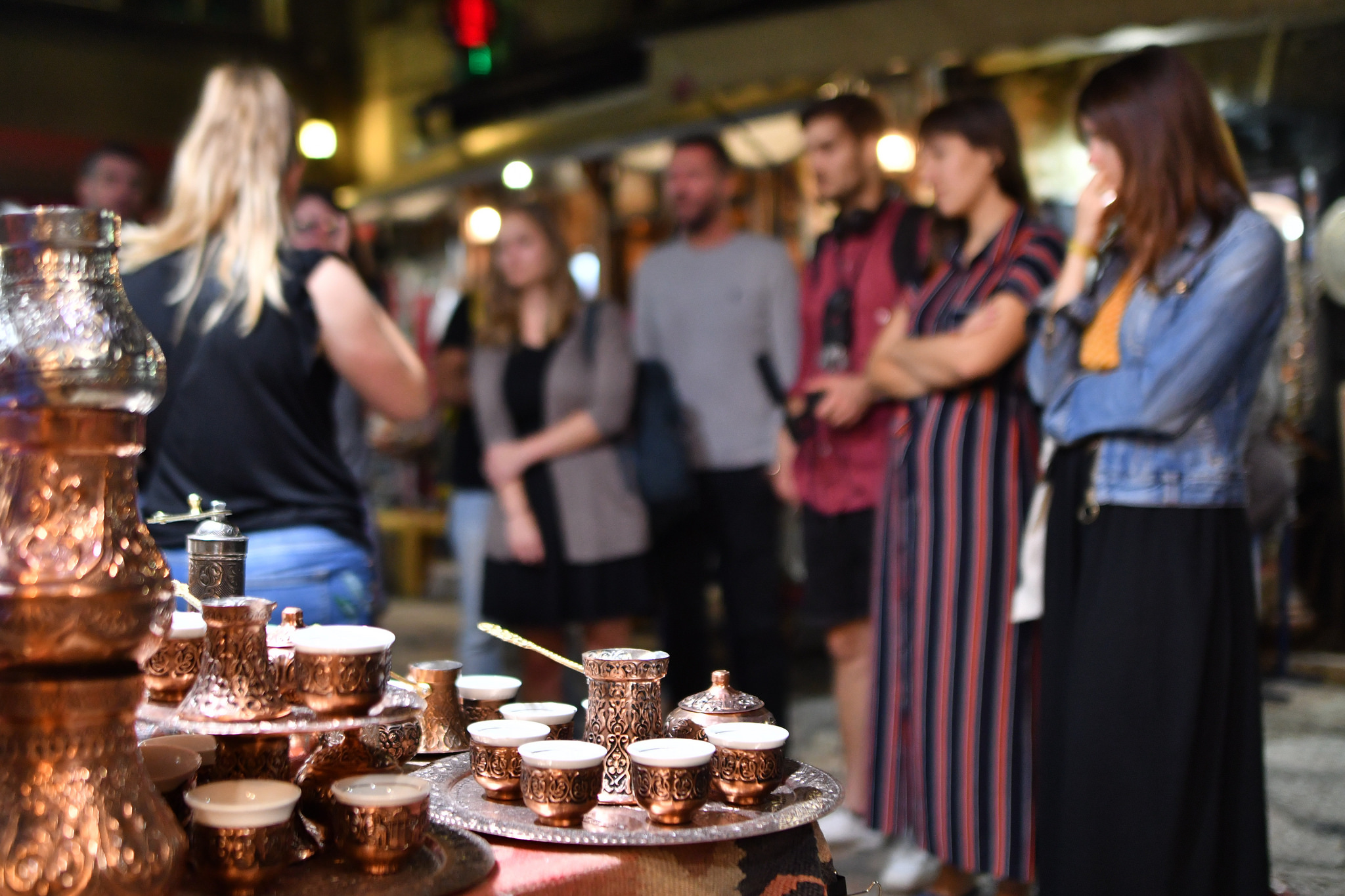 Bosnians are very, very proud of their coffee. Here, in the front, some Bosnian coffee pots (džezva) at the central market of Sarajevo. Credit: Kemal Softić/iac Berlin